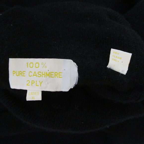 Black CASHMERE Turtleneck Sweater Pullover Rose Applique - Picture 9 of 11